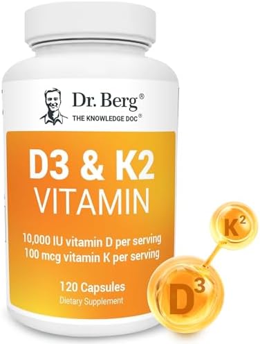 Dr. Berg Vitamin D3 K2 w/MCT Powder - Includes 10,000 IU of Vitamin D3, 100 mcg MK7 Vitamin K2, Purified Bile Salts, Zinc & Magnesium for Ultimate Absorption - K2 D3 Vitamin Supplement - 120 Capsule