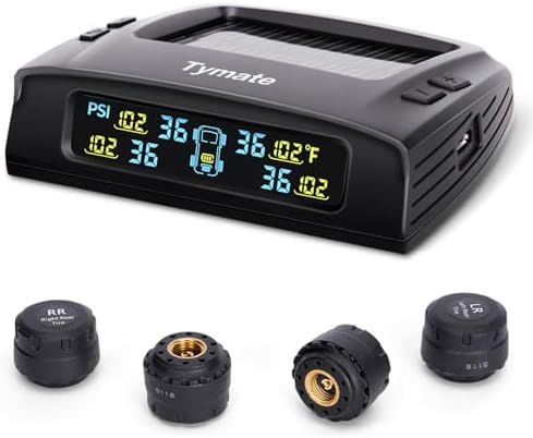 Tymate RV Tire Pressure Monitoring System, Tire Pressure Monitor System with Solar Charge, Trailer TPMS with 4 Sensors & 5 Alarm Modes, M7-3 TPMS - 2024 Updated w/Color LCD Display, 0-87PSI for RV