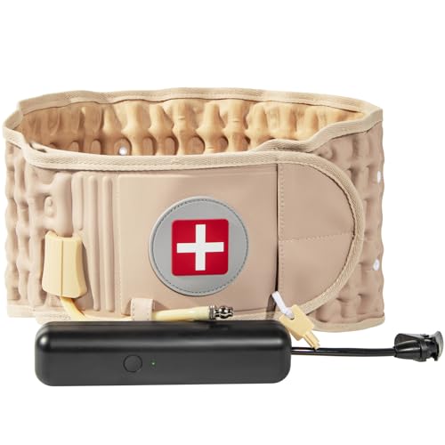 Decompression Back Belt with Electric Inflatable Pump -Lumbar Support Belt for Lower Back Pain Relief, Air Traction Device Fits Waist Size 29-49 Inches，(Beige)