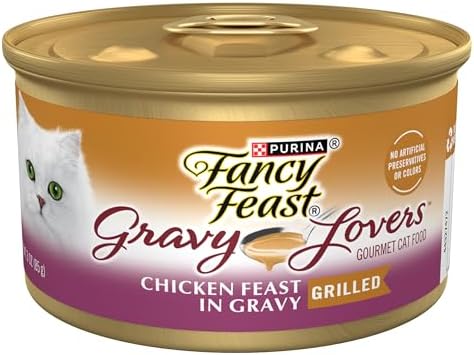 Purina Fancy Feast Gravy Lovers Chicken Feast in Gravy Grilled Gourmet Cat Food in Wet Cat Food Gravy - (Pack of 24) 3 oz. Cans