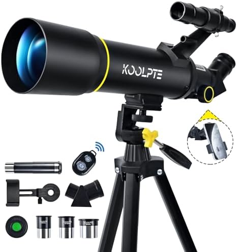 Telescope, 70mm Aperture 400mm AZ Mount Astronomical Refracting Telescopes (20x-200x) for Kids & Adults, Portable Travel with Tripod Phone Adapter, Remote Control, Easy to Use, Black