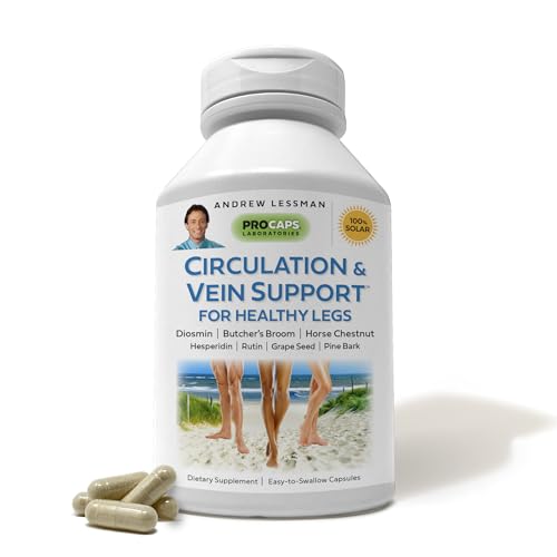 ANDREW LESSMAN Circulation & Vein Support for Healthy Legs 30 Capsules - High Bioactivity Diosmin, Butcher's Broom, Visibly Reduces Swelling & Discomfort in Feet, Ankles, Calves, Legs