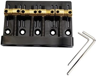 Guyker 4 String High Mass Bass Bridge with Vintage CNC Machined Brass Saddles Tailpiece Replacement for Jazz Electric Bass (GB403, black)