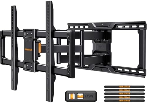 Perlegear UL-Listed Full Motion TV Wall Mount for 42–90 Inch TVs up to 150 lbs, Pre-Assembled TV Mount with Tool-Free Tilt, Swivel, Extension, Max VESA 600 x 400mm, 12″/16″/18″/24″ Wood Studs, PGLF16