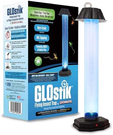 Catchmaster Glostik Flying Insect Trap 1-Pk, LED Light Glow in The Dark Sticky Fly Traps for Indoors & Outdoors, Mosquito & Bug Catcher Night Trap, Pet Safe Insect Killer, Home & Camping Pest Control
