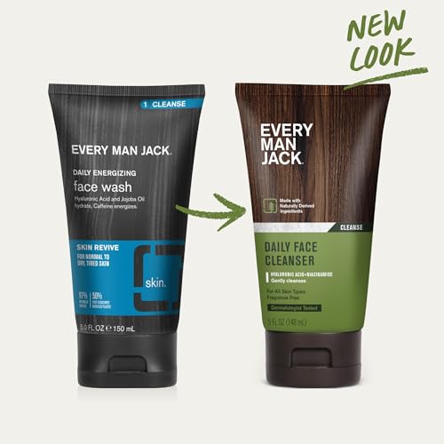 Every Man Jack Daily Face Wash for Men - Gently Cleanse, Moisturize, and Revive Dry, Tired Skin with Hyaluronic Acid and Niacinamide - 5 oz Men's Face Wash (2 Pack)