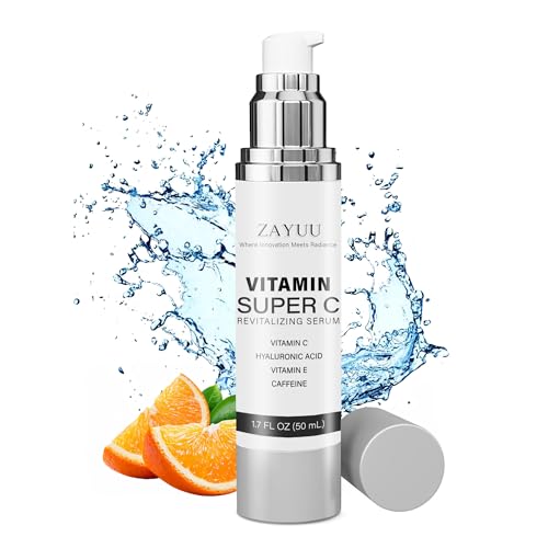 Super Vitamin C Face Serum for Mature Skin: All-In-One Hydrating Anti-Aging Formula - Vitamin C, Hyaluronic Acid, Vitamin E, Caffeine - Face Lift Serum for Wrinkles, Dark Spots - 1.7 fl. oz.