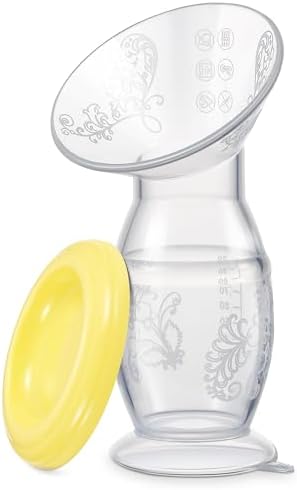 Manual Breast Pump, 4oz Food-Grade & BPA Free Silicone Pump with Lid, Breast Milk Collection, One-Size-Fits-All, High-Temperature Resistant, No-Leak Design (Yellow)