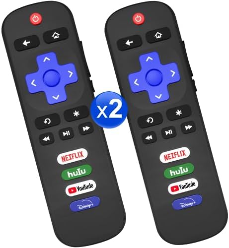 (Pack of 2) Replacement Remote Control for Roku TV,for TCL/Hisense/Sharp/Philips/Onn/Element/Insignia Roku TV,with Shortcut Buttons Netflix/YouTube/Hulu/Disney+ (NOT for Roku Stick or Box)