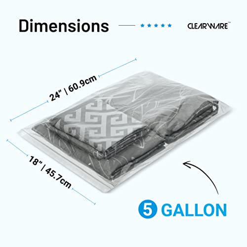 Clearware 50 Large Plastic Bags With Zipper Top - 5 Gallon Bags 18" x 24", Extra Large Storage Bags for Clothes, Travel, Moving, Large Reusable freezer bags, BPA-Free, 2-mil Thick Clear Plastic Bags