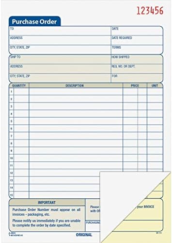Adams Purchase Order Book, 2-Part Carbonless, White/Canary, 5-9/16 x 8-7/16 Inches, 50 Sets (DC5831)
