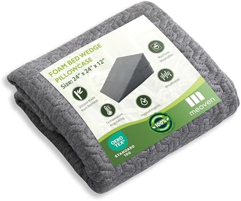 Wedge Pillow Cover for 24x24x12 Bed Wedge Pillow, Hypoallergenic Replacement Case Cover with Zipper & Pockets, Gray