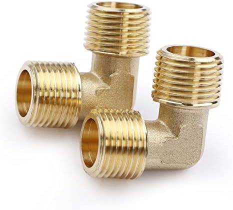 U.S. Solid 2pcs 90 Degree Barstock Street Elbow Brass Pipe Fitting 3/8" NPT Male Pipe to 3/8" NPT Male