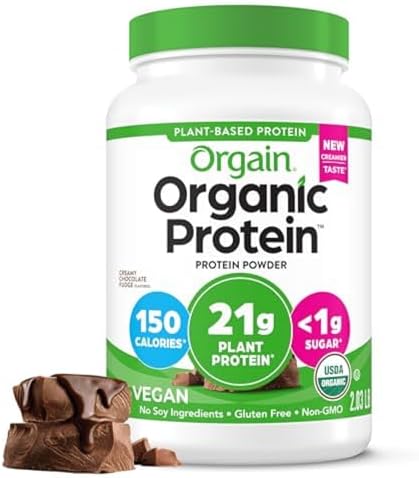 Orgain Organic Vegan Protein Powder, Creamy Chocolate Fudge - 21g Plant Protein, 7g Prebiotic Fiber, No Lactose Ingredients, No Added Sugar, Non-GMO, Shakes & Smoothies, 2.03 lb (Packaging May Vary)
