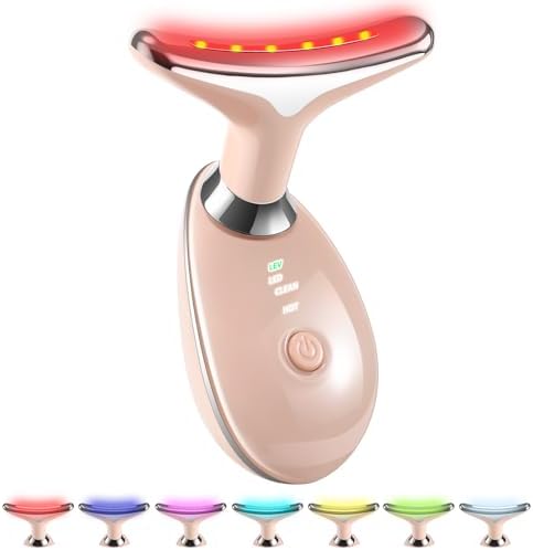 7-in-1 Face and Neck Massage Tool for Skin Care Gift, Multifunctional Electric Red Light Therapy for Face, Wrinkles, Double Chin (Pink)