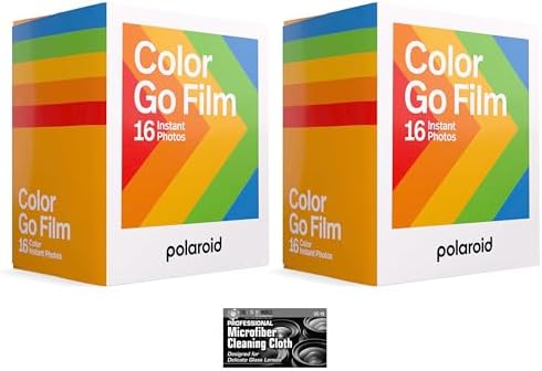 Bundle of Polaroid GO Instant Color Film for The Polaroid GO Camera - 2 Double Packs with Cloth (32 Photos)
