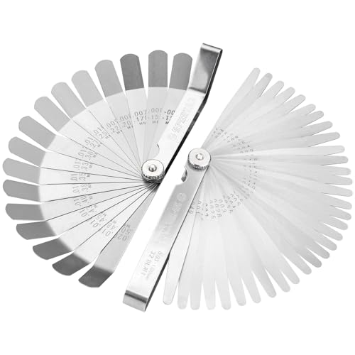 Spurtar Feeler Gauges Set, 32 Blades Tapered and 16 Blades Offset Feeler Gauge Set Stainless Steel, Dual Marked SAE and Metric Feeler Gauge for Spark Plug, Valve, Piston, Guitar