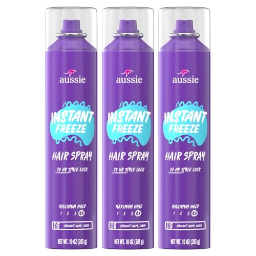 AUSSIE Instant Freeze Hairspray With Jojoba & Sea Kelp, Strong Hold, 10.0 Oz, Triple Pack