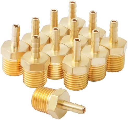 SUNGATOR 12-Pack 1/4" NPT to 1/8" Hose Barb Fittings, Brass Air Hose Fittings, 1/8" Barb to 1/4" NPT Male Thread Adapter, Brass Air Line Repair Connector Kit for Compressor, Gas, Auto Shop