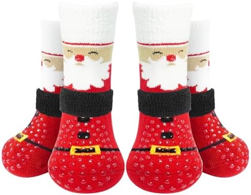 EXPAWLORER Christmas Anti-Slip Soft Dog Socks for Hardwood Floor,Warm Dog Shoes,Paw Protectors for Cold Pavement,Prevent Licking,Traction Control for Small Medium Large Senior Dogs