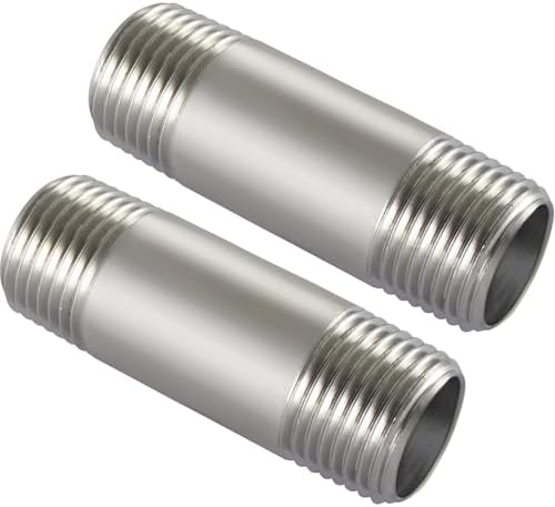 Beduan Stainless Steel Pipe Fittings, 3/8" NPT x 3/8" NPT Male Threaded, 2" Length Nipple Cast Pipe (Pack of 2)