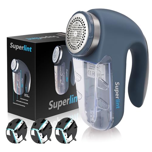 SUPER LINT Electric Sweater Shaver Fuzz Pill Bobble Remover for Fabric Fleece Curtains Clothes, Marine Blue & Silver