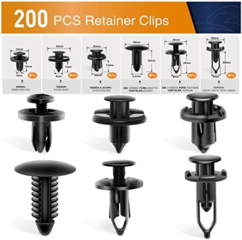 GOOACC Universal Plastic Fender Clips,200 Pcs Push Bumper Fastener Rivet Clips with 6 Size Auto Body Retainer Clips Bumpers,Car Fender Replacement for GM, Ford & Ch