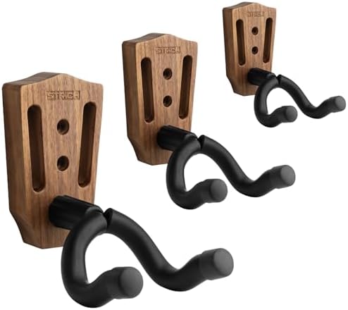 STRICH Guitar Wall Mount,Walnut Base Guitar Hanger,U-Shaped Guitar Wall Hanger Mount with Screws, Guitar Holder Hook Stand Wall for Classical,Acoustic,Electric Guitar,Banjo,Bass(3-Pack)