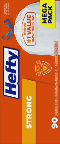 Hefty Strong Tall Kitchen Trash Bags, Unscented, 13 Gallon, 90 Count