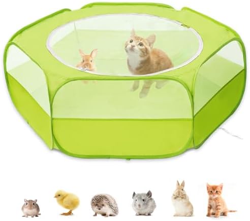 XIRGS Small Animal Playpen, Pet Playpen for Cat/Rabbit/Hamster/Guinea Pig/Bunny/Ferret/Kitten Toys Chick Brooder Box Cage Tent Pop Up Play Pen with Cover, Portable Play Yard Indoor Outdoor Waterproof