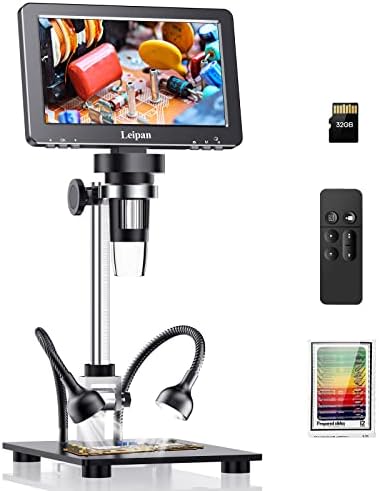 DM9H HDMI Coin Microscope with 7" IPS Screen,1200X Magnification Soldering Microscope,Longer 8.5" Stand,Digital Microscope with 32GB Card,Windows/Mac/TV Compatible