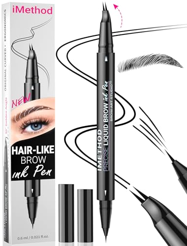 iMethod Curved Eyebrow Pen - Eyebrow Pencil, Brow Pencil 2-in-1 Dual-Ended Microblading Eyebrow Pen with Micro-Fork-Tip and Precise Brush-Tip Create Natural Hair-Like Brows, Last All-Day, Black