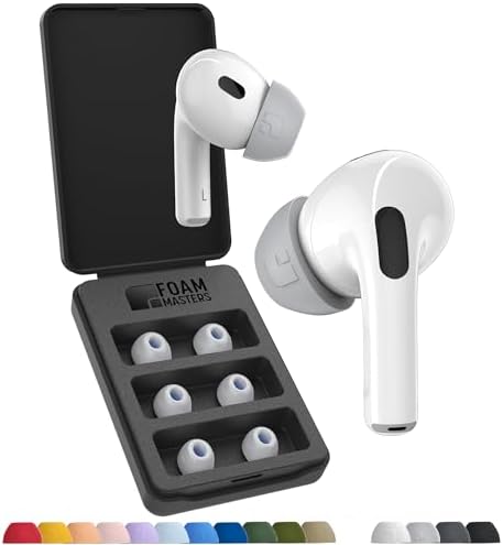Foam Masters Ultra-Premium Memory Foam Ear Tips for AirPods Pro 1st & 2nd Gen | 3 Pairs | Black Magic Ver 6.0 | Secure | Comfort | Better Noise Cancel | Replacement Buds – Gray, Medium