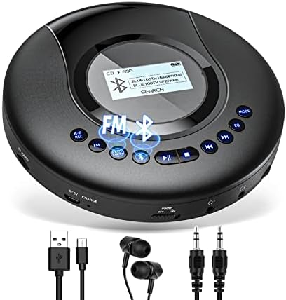 CD Player Portable ARAFUNA, Portable CD Player Bluetooth with FM Radio, 2000mAh Rechargeable CD Player for Car with LCD Screen, Anti Shock Protection Walkman CD Player with Headphone, AUX Cable