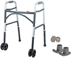 Bariatric Heavy-Duty Folding Walker with Wheels for Seniors, Adults, Extra Wide Front Wheel Walker (2 5-Inch Wheels),and 2 Pair Free Glides Sized for Adults up to 500 lbs