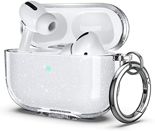 ULAK Compatible with Airpods Pro Case, Designed Clear Glitter Soft TPU Transparent Shockproof Protective Cover with Keychain [Front LED Visible] for Airpods Pro 1st Generation Case 2019