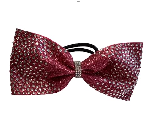 Tailless Rhinestone Glitter Cheer Bows - ALL COLORS AVAILABLE (Dark Pink)