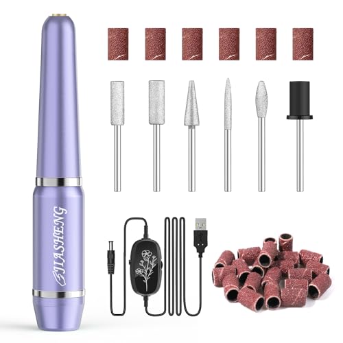 JIASHENG USB Electric Nail Drill, Nail Drill Portable Electric Nail File for Acrylic Gel Nails, Professional Nail Drill Kit Manicure and Pedicure Kit with Nail Drill Bits for Home and Salon Use, Lilac