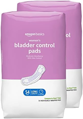 Amazon Basics Women's Incontinence Pads, Bladder Control & Postpartum, Moderate Absorbency, Unscented, 108 Count, (2 Packs of 54)
