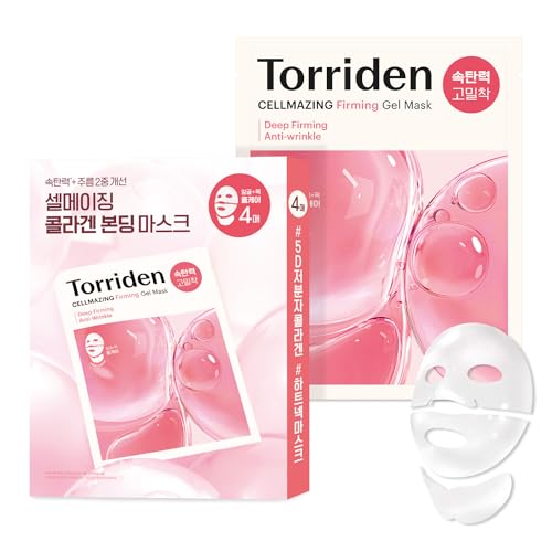 Torriden CELLMAZING Collagen Firming Gel Facial & Neck Sheet Mask (pack of 4) | Covering Neck Mask | 5D Collagen Complex, Amino Acid Complex, Peptide