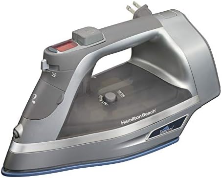 Hamilton Beach Steam Iron & Vertical Steamer for Clothes with Scratch-Resistant Durathon Soleplate, Digital Temperature Control, 8’ Retractable Cord, 3-Way Auto Shutoff, Anti-Drip, 1700 Watts, Silver