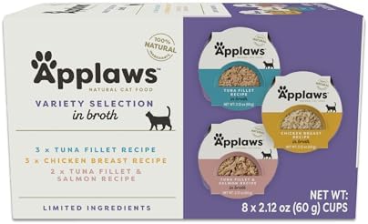 Applaws Natural Wet Cat Food in Broth, Limited Ingredient Cat Food Cups, Grain-Free, Healthy Cat Food Pots, No Artificials, 100% Natural Cat Food, Variety Pack in Broth (8X 2.12 oz Cups)