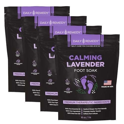 Daily Remedy’s Calming Lavender Foot Soak with Epsom Salt - Made in USA - for Athlete’s Foot, Tired Achy Feet, Pedicure, Foot Calluses and Smelly Foot Odor 64 oz