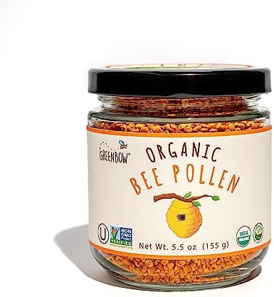 Greenbow Organic Bee Pollen - 100% USDA Certified Organic, Non-GMO, Halal, Kosher Certified, Pure & Natural Bee Pollen - Superfood Packed with Proteins, Vitamins & Minerals - Gluten Free - 155g