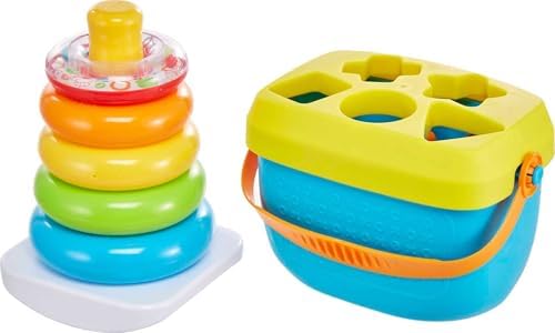 Fisher-Price Infant Toy Set, Baby’s First Blocks (10 Shapes) and Rock-a-Stack Ring Stacking Activity for Ages 6+ Months