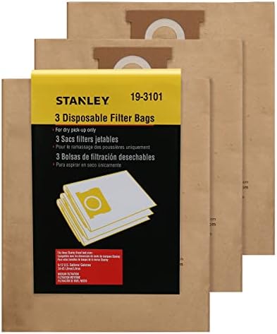 Stanley 19-3101 9-12 Gallon Disposable Filter Bag for Wet/Dry Vacuums, 3-Pack