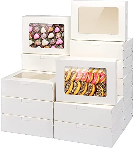 8x6x2.5In 30pcs White Cookie Boxes with Window, Pastry Boxes for Gift Giving, Treat Boxes for Donuts, Wedding Dessert, Valentine's Day, Women's Day, Mother's Day, and Holiday Gatherings.