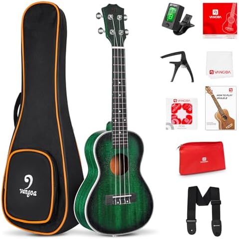 Vangoa Ukelele 21 Adult Beginner Soprano Ukulele Mahogany Bundle Professional Wooden Hawaiian Starter Uke Kit, Green