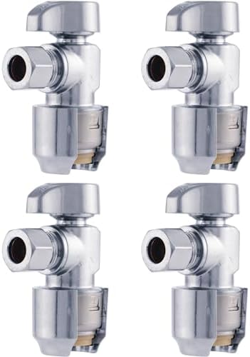 SharkBite Max 1/2 x 3/8 Inch Compression Angle Stop Valve, Pack of 4, Quarter Turn, Push to Connect Brass Plumbing Fitting, PEX Pipe, Copper, CPVC, PE-RT, HDPE, UR23036A4