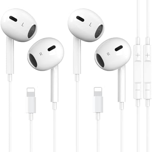 2 Packs-for iPhone Headphones Wired Earbuds/Earphones Nosie Reduction Built-in Microphone & Volume Control Headsets Compatible with iPhone 14/13/12/11/XR/XS/X/8/7/SE/Pro/Pro Max